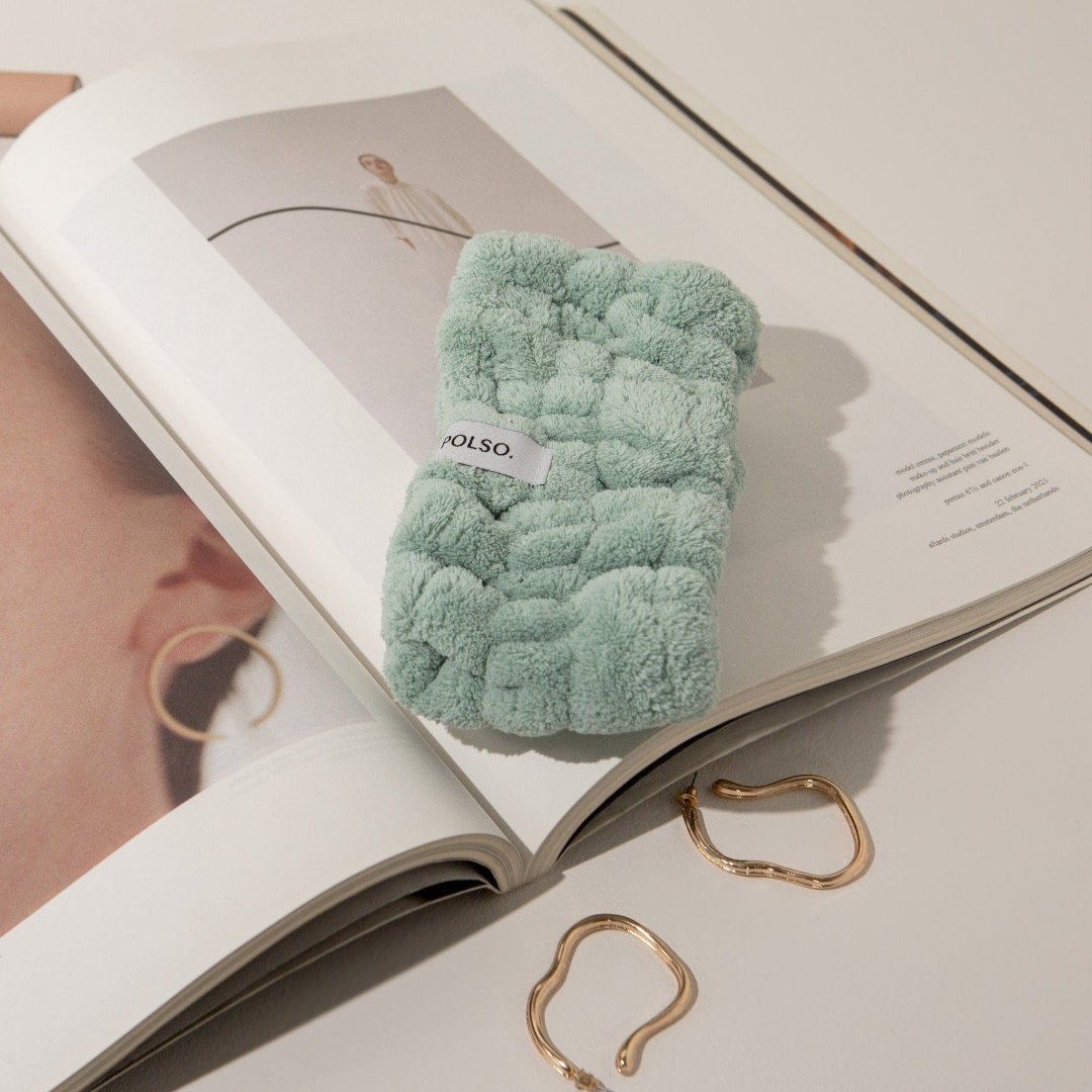 Sage Green Headband for washing face product image on book