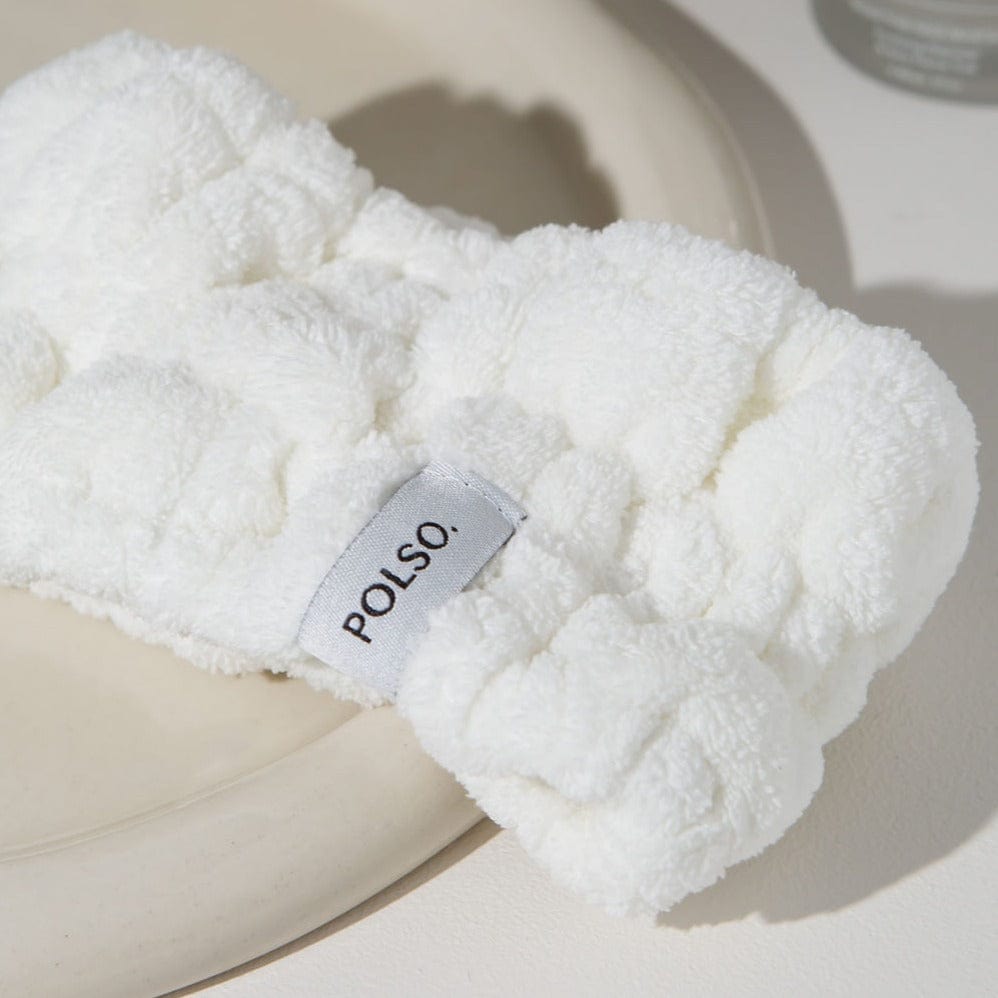 White Spa Headband Product Photo Flat lay on plate