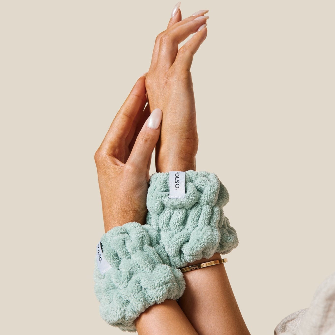 Sage Green Wash Cuffs being worn