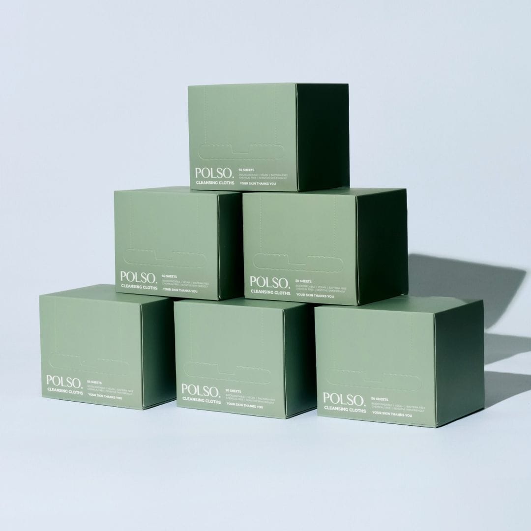 Stack of green boxes with 'POLSO' branding on a light gray background